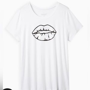 Torrid White Super Soft T-Shirt with iridescent lips
